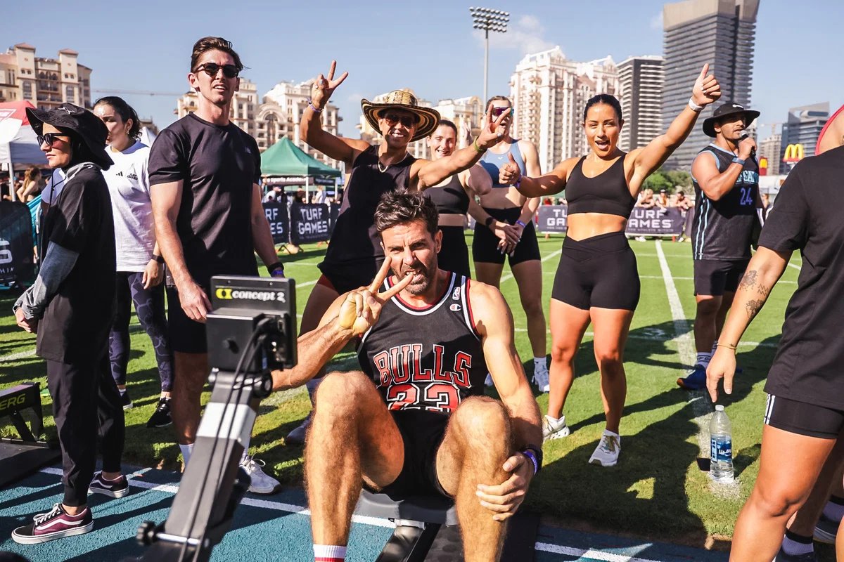 Crowd cheering at a fitness event