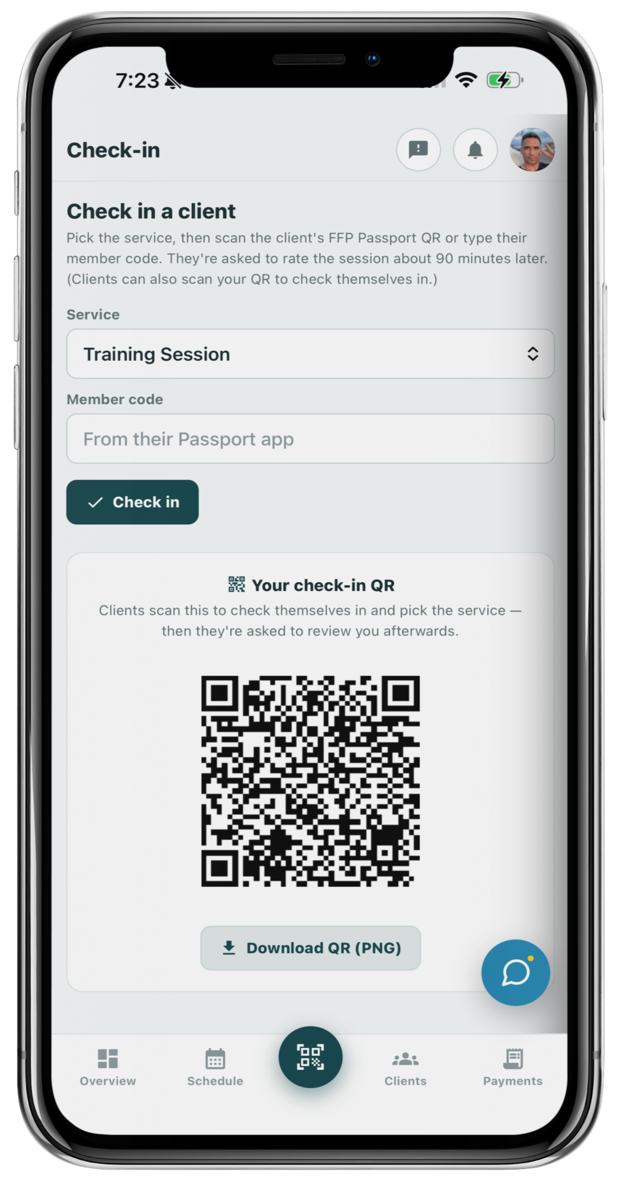 QR check-in and reviews